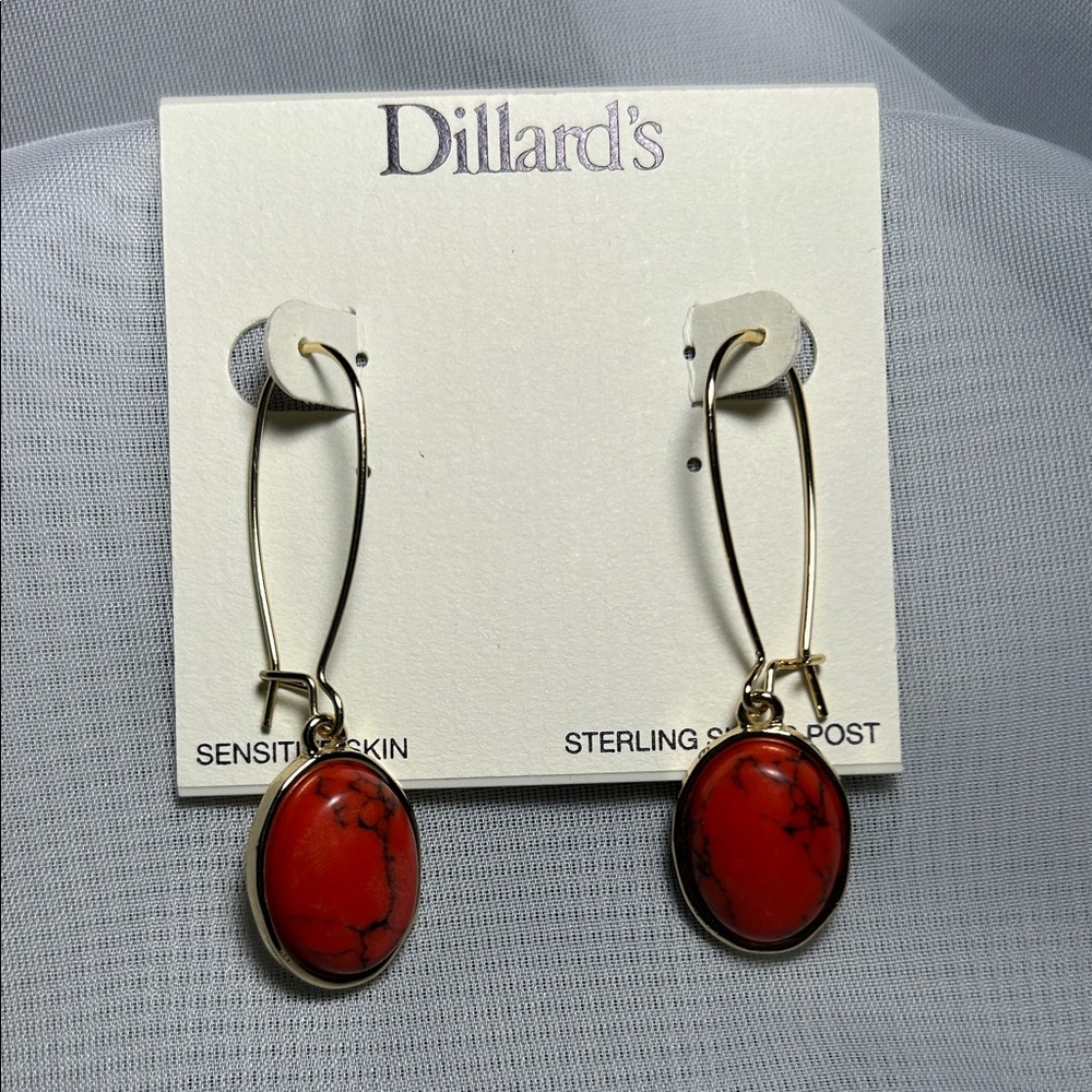 Red Stone Drop Earrings